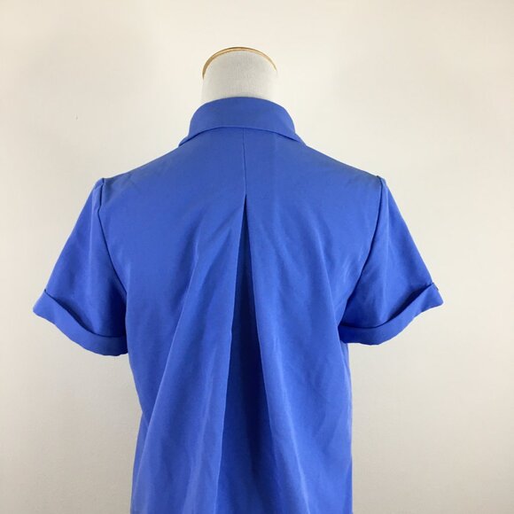 FIGS Blue Zip Pockets Short Sleeve Hidden Logo Button Scrubs Shirt Top - Picture 12 of 12
